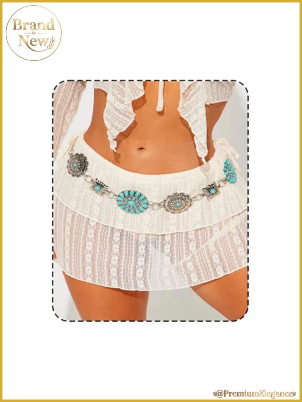 Women Western Rhinestones Chain Belt Metal Concho Boho Waist Chain